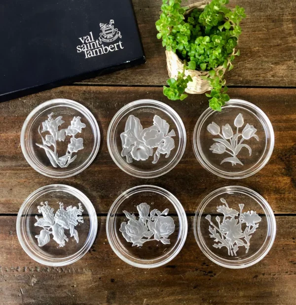 6 Crystal coasters Val St Lambert - Image 3