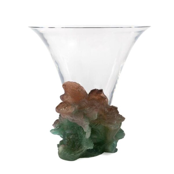 DAUM CLEAR GLASS VASE & PATE DE VERRE SNAKE BASE