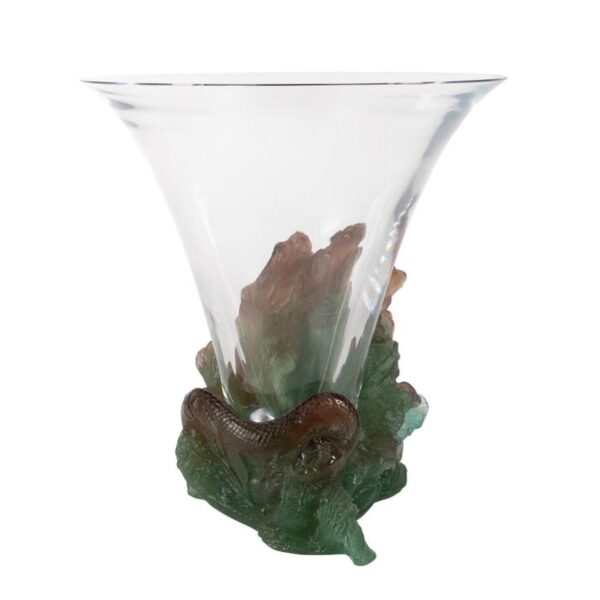 DAUM CLEAR GLASS VASE & PATE DE VERRE SNAKE BASE - Image 3