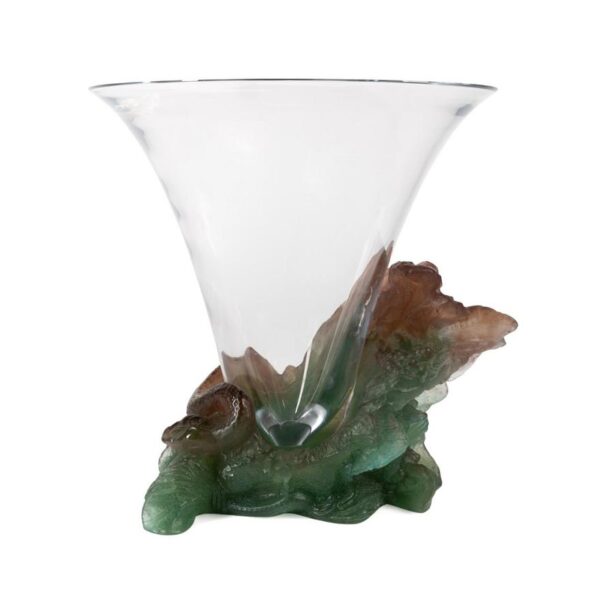 DAUM CLEAR GLASS VASE & PATE DE VERRE SNAKE BASE - Image 4