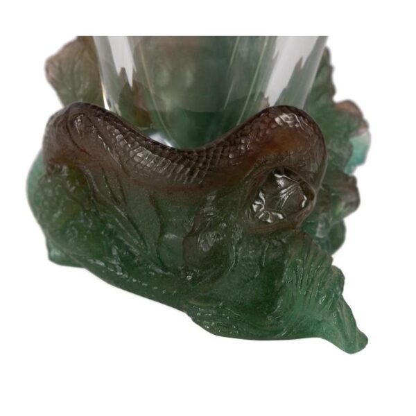 DAUM CLEAR GLASS VASE & PATE DE VERRE SNAKE BASE - Image 8