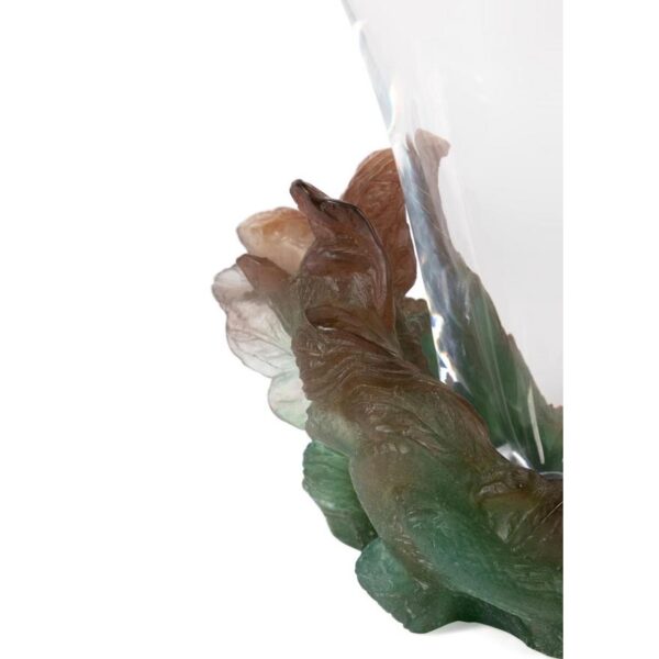 DAUM CLEAR GLASS VASE & PATE DE VERRE SNAKE BASE - Image 9