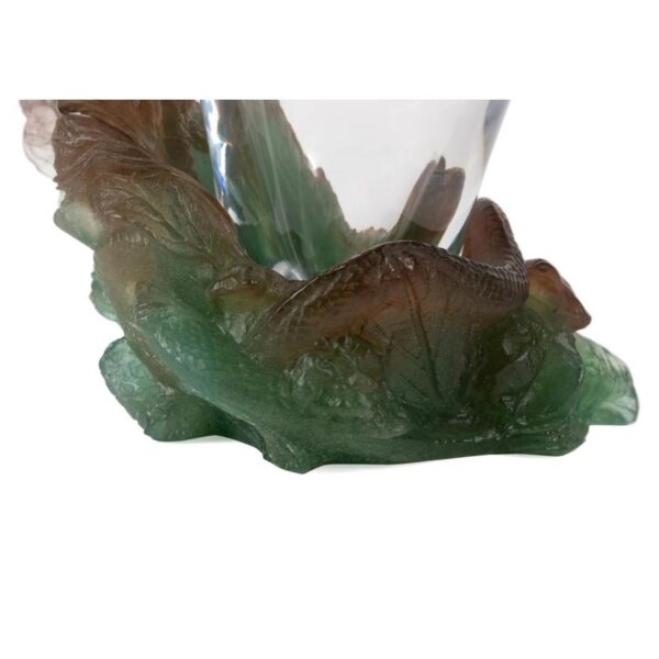 DAUM CLEAR GLASS VASE & PATE DE VERRE SNAKE BASE - Image 10