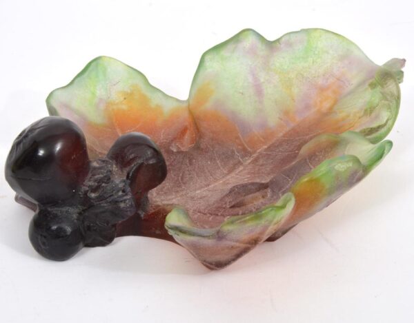 Vintage Daum Pate De Verre Crystal Fig Leaf Dish