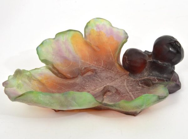 Vintage Daum Pate De Verre Crystal Fig Leaf Dish - Image 3