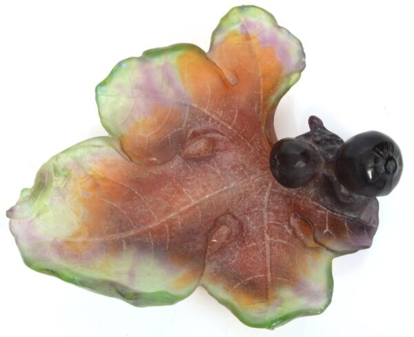 Vintage Daum Pate De Verre Crystal Fig Leaf Dish - Image 4