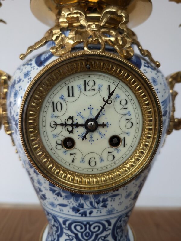 3 Piece Blue & White Porcelain Mantel Clock Set - Image 3