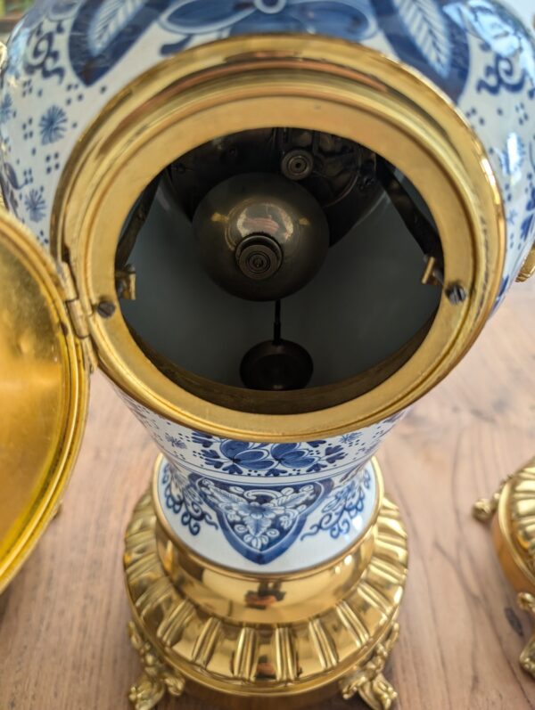 3 Piece Blue & White Porcelain Mantel Clock Set - Image 4