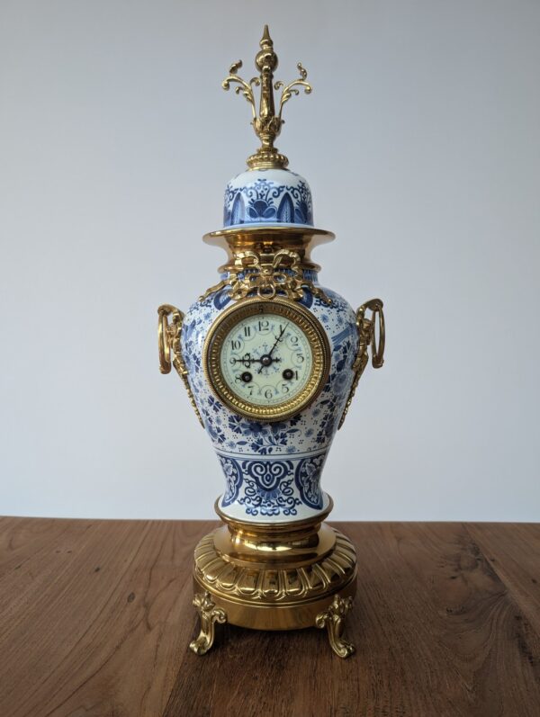 3 Piece Blue & White Porcelain Mantel Clock Set - Image 6