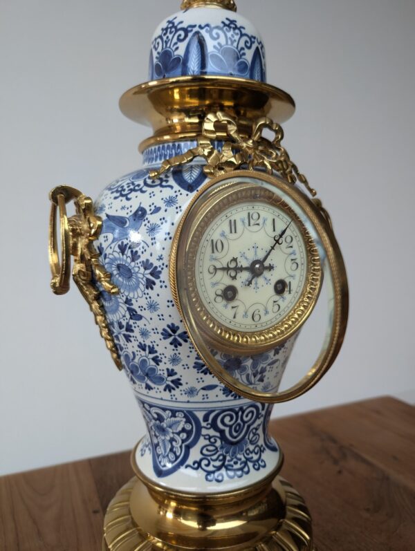 3 Piece Blue & White Porcelain Mantel Clock Set - Image 11